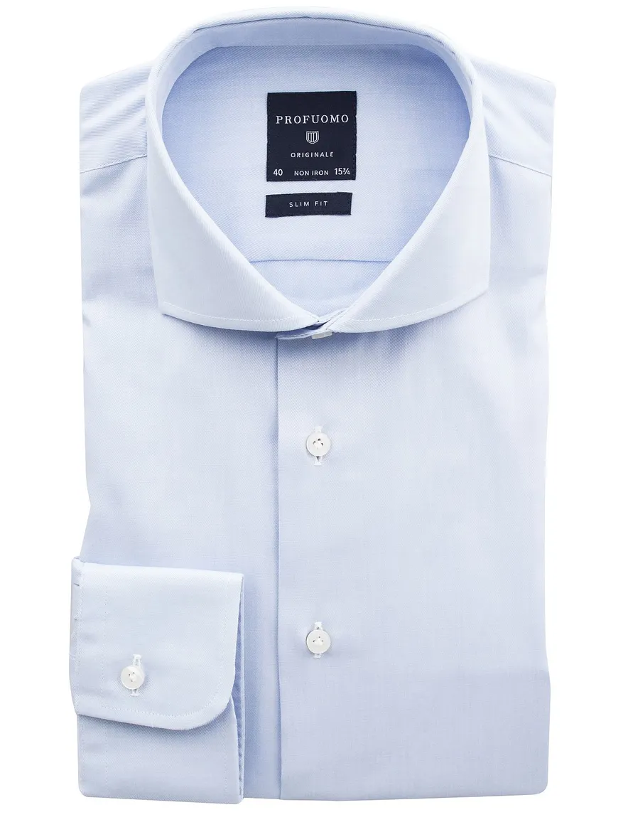 Overhemd Profuomo slim fit blauw strijkvrij