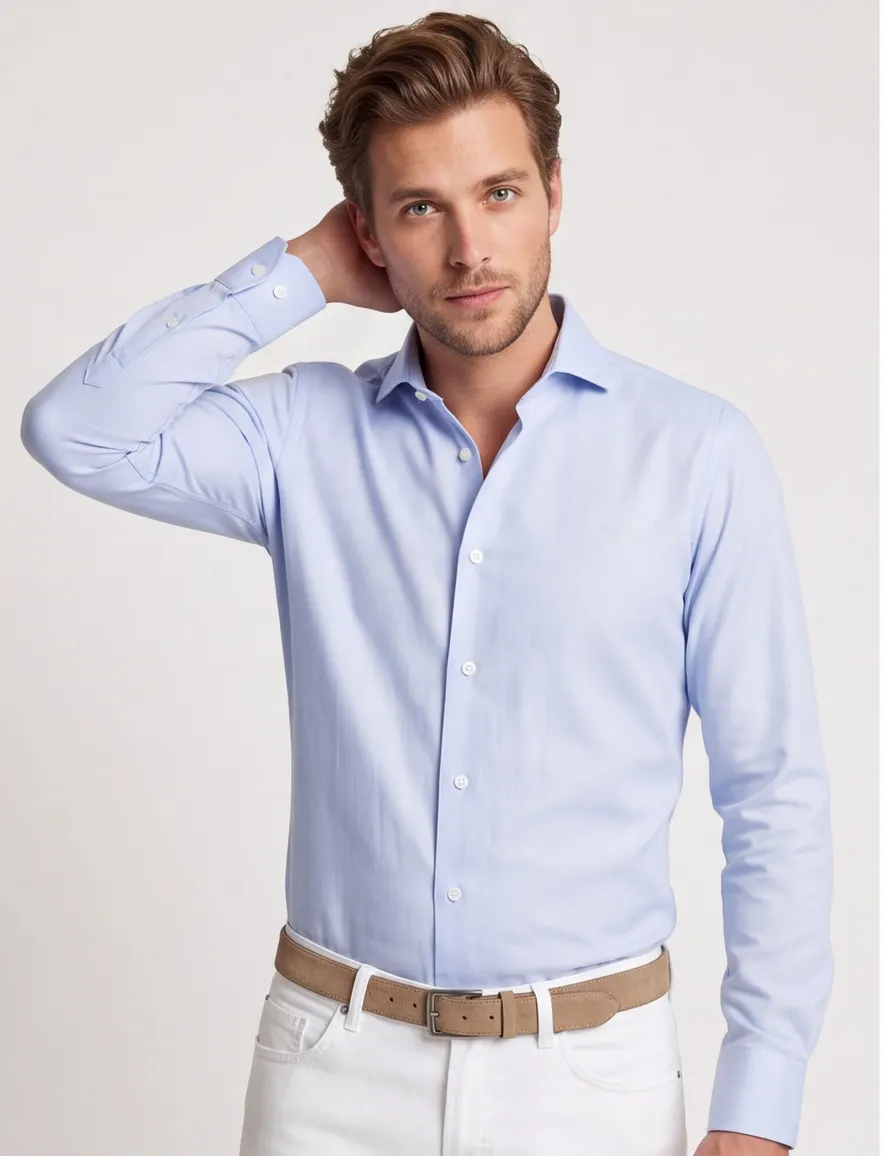 Overhemd Profuomo slim fit blauw strijkvrij