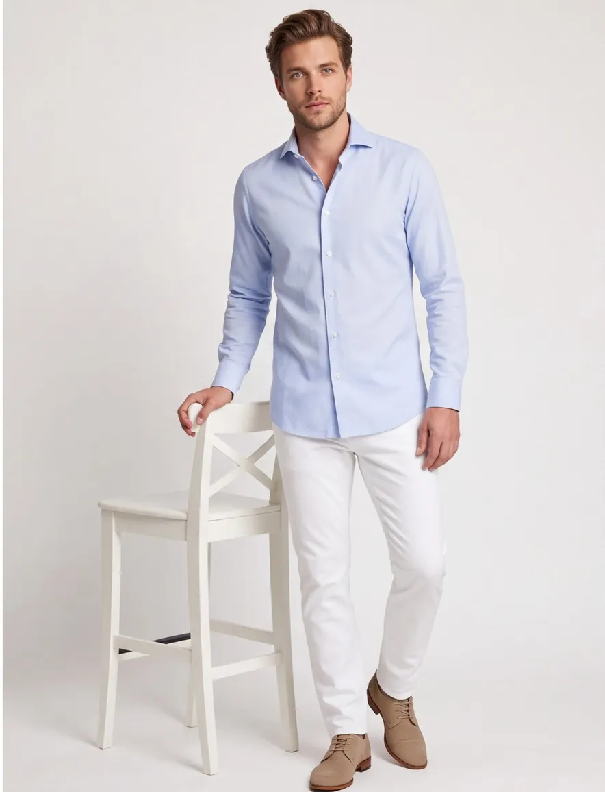 Overhemd Profuomo slim fit blauw strijkvrij