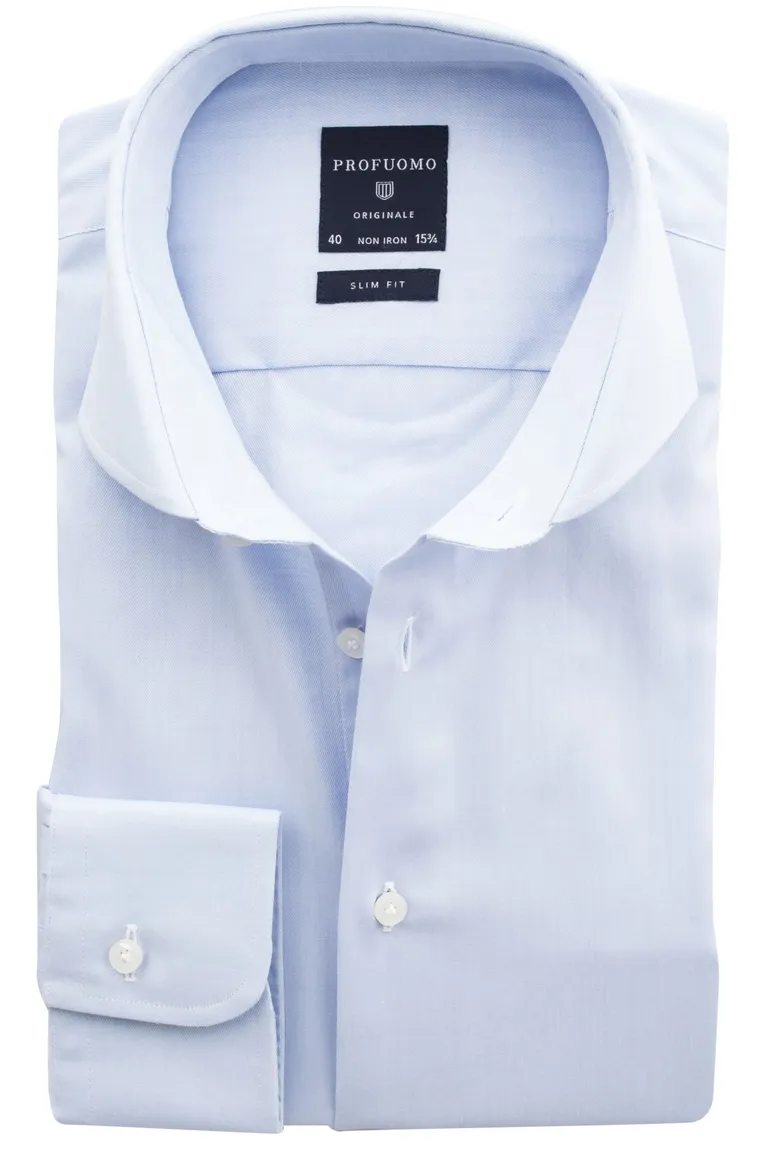 Overhemd Profuomo slim fit blauw strijkvrij