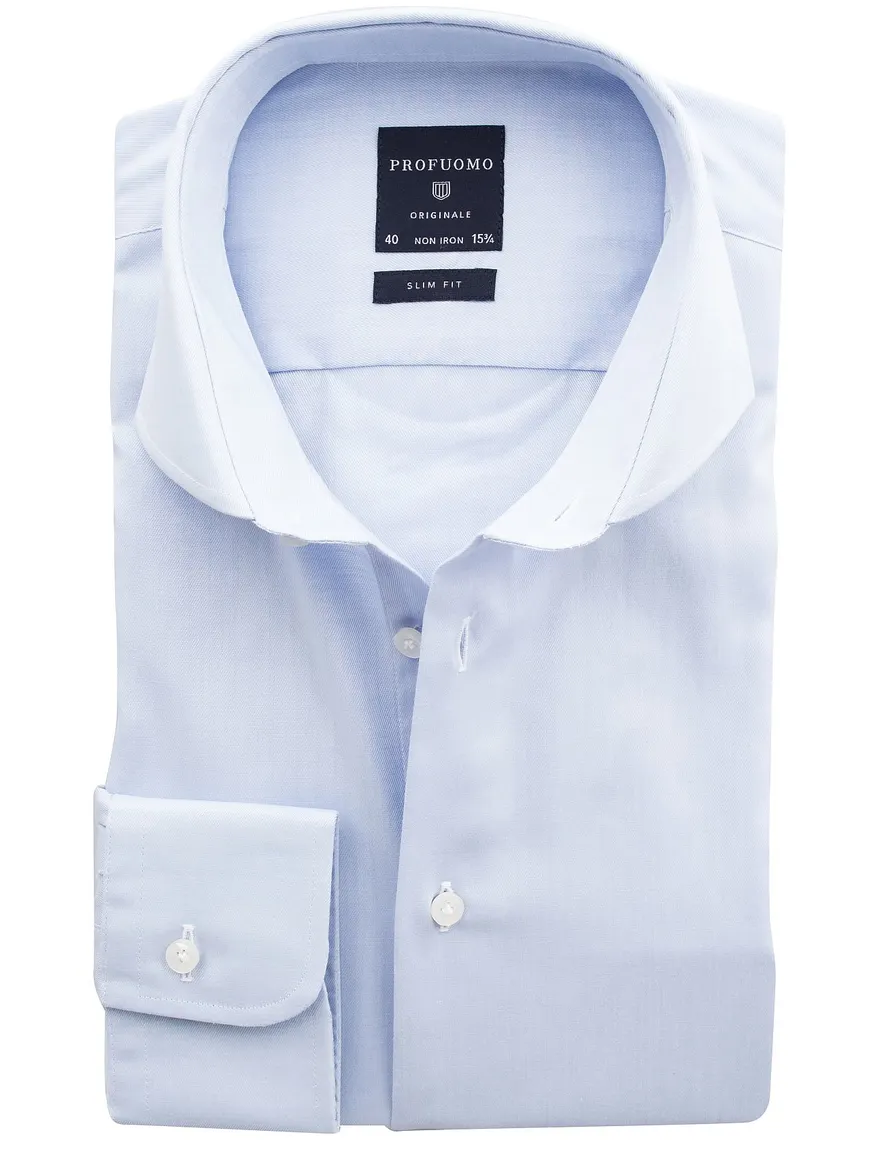 Overhemd Profuomo slim fit blauw strijkvrij