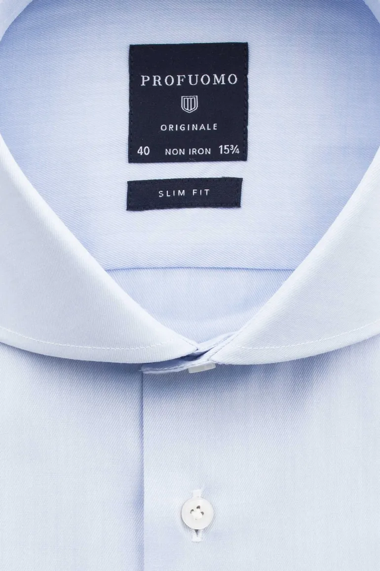 Overhemd Profuomo slim fit blauw strijkvrij