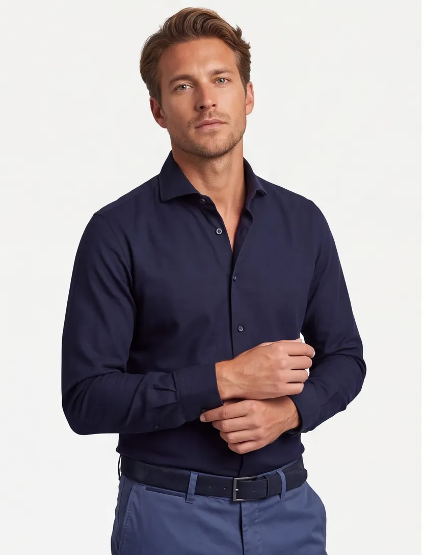 Overhemd Profuomo slim fit donkerblauw strijkvrij