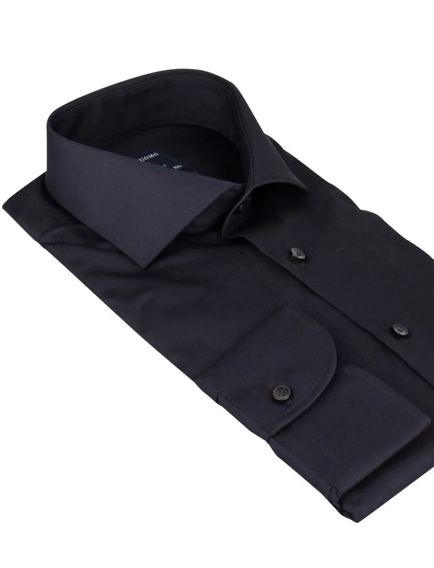 Profuomo zwart overhemd strijkvrij slim fit