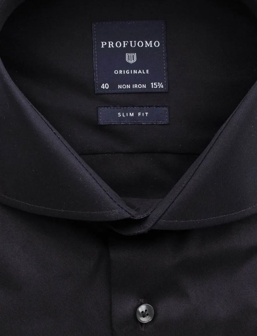 Profuomo zwart overhemd strijkvrij slim fit