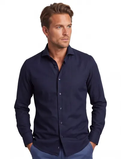 Profuomo Overhemd Profuomo slim fit donkerblauw strijkvrij