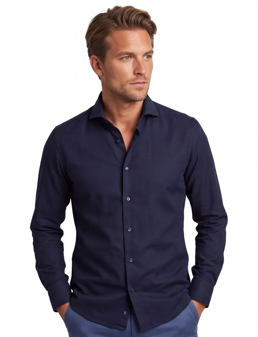 Overhemd Profuomo slim fit donkerblauw strijkvrij