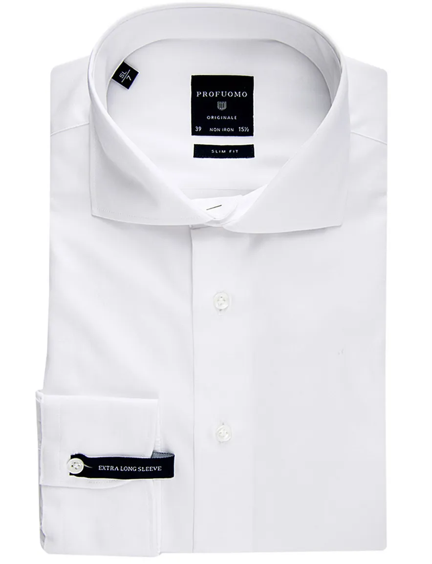 Profuomo overhemd mouwlengte 7 Originale slim fit wit effen katoen
