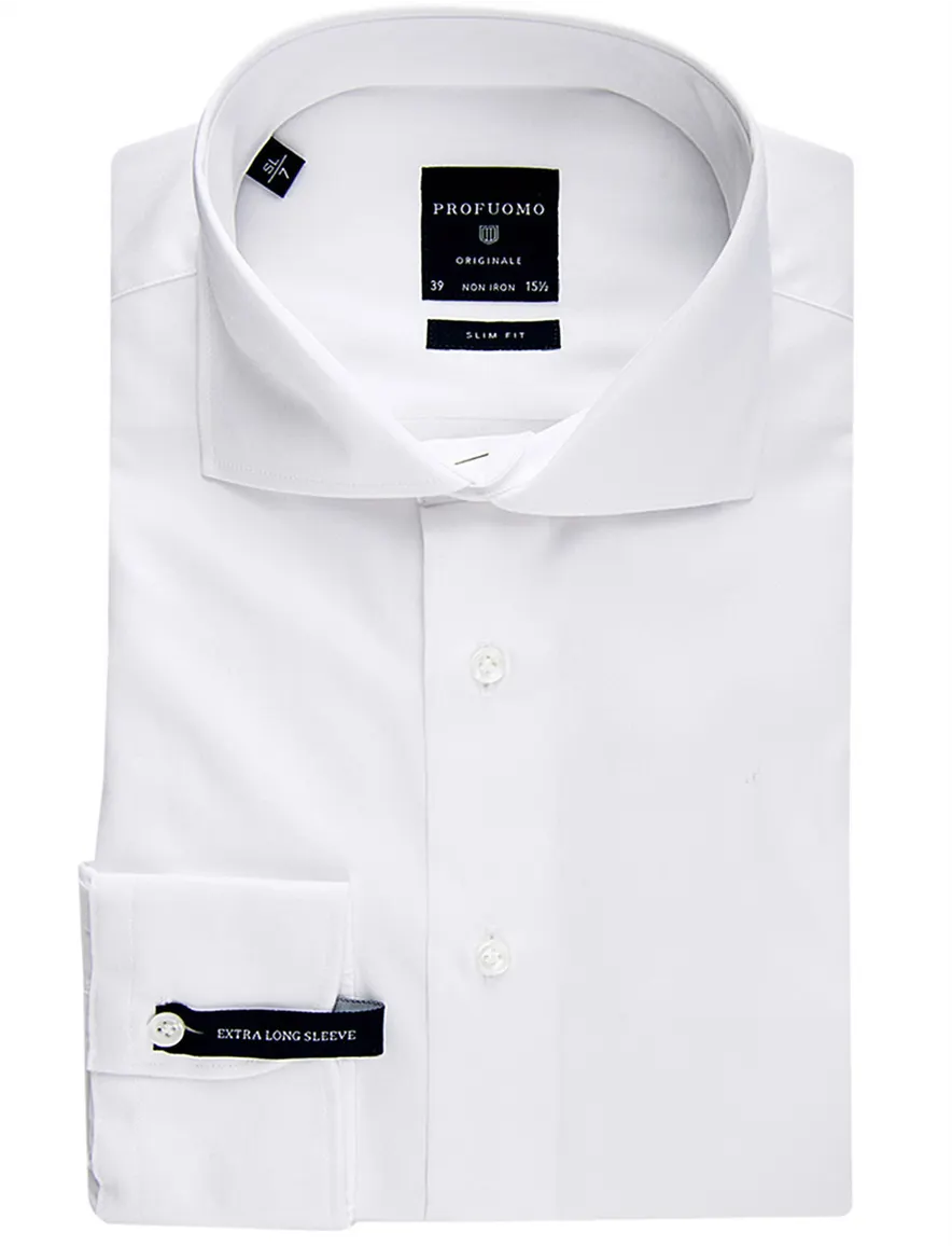 Profuomo overhemd mouwlengte 7 Originale slim fit wit effen katoen