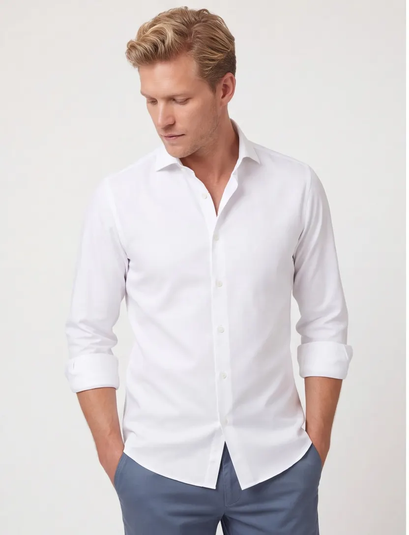 Profuomo overhemd mouwlengte 7 Originale wit effen katoen slim fit