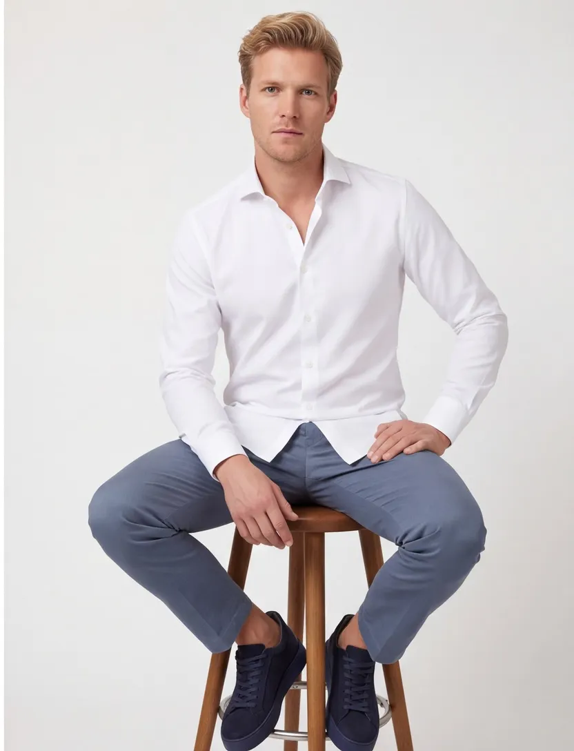 Profuomo overhemd mouwlengte 7 Originale wit effen katoen slim fit
