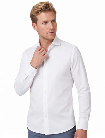 Profuomo Profuomo overhemd mouwlengte 7 Originale wit effen katoen slim fit
