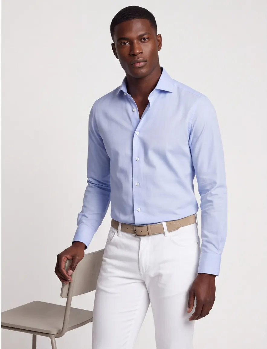 Profuomo Slim Fit overhemd mouwlengte 7 lichtblauw