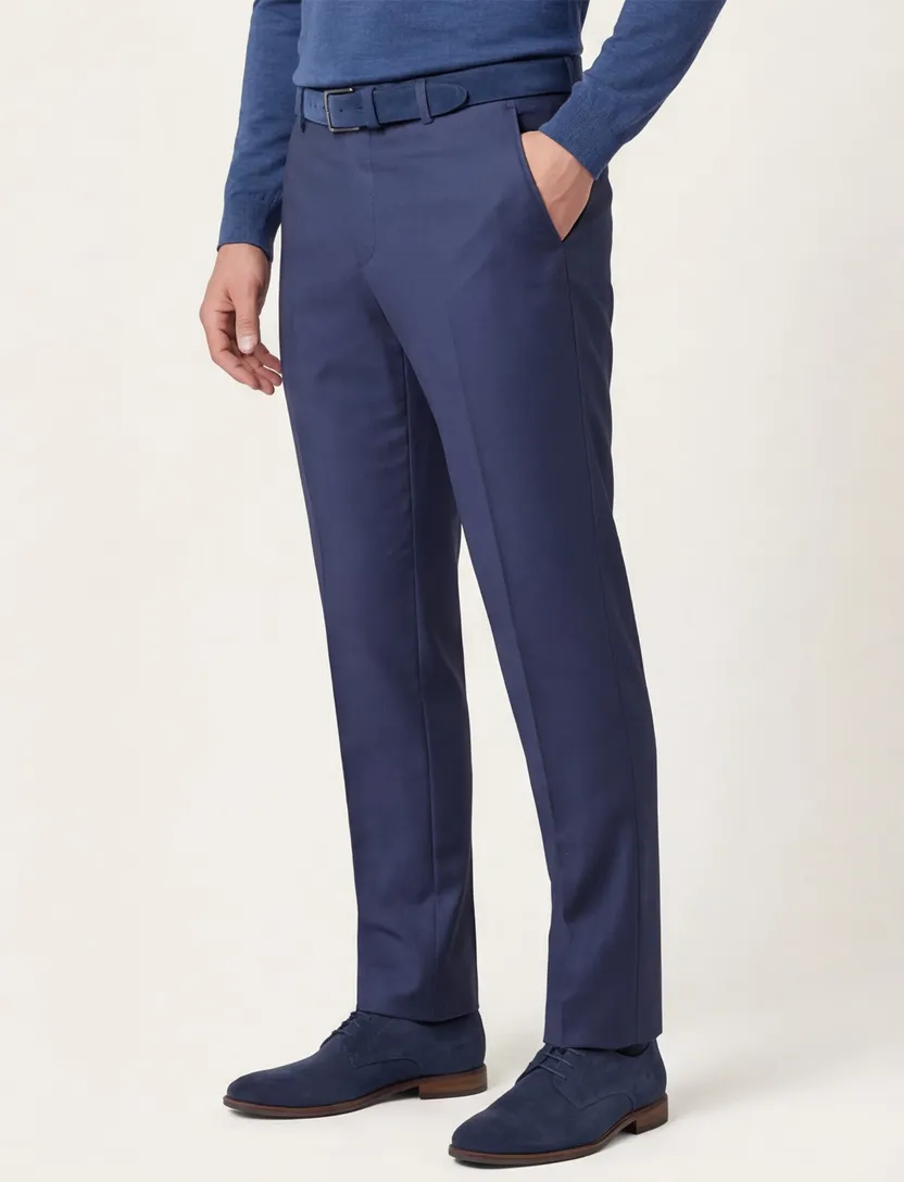 Club of Gents pantalon mix en match donkerblauw effen wol slim fit knoop