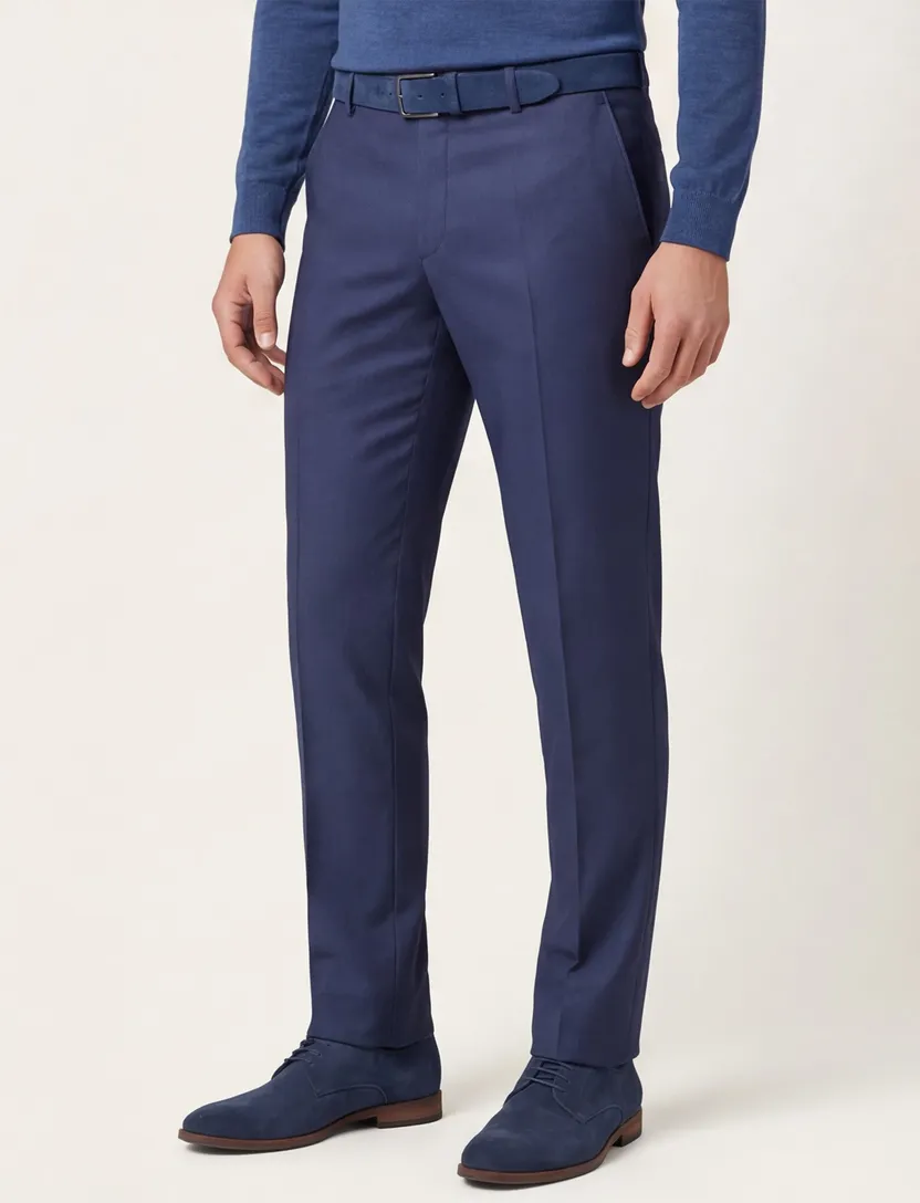 Club of Gents pantalon mix en match donkerblauw effen wol slim fit knoop