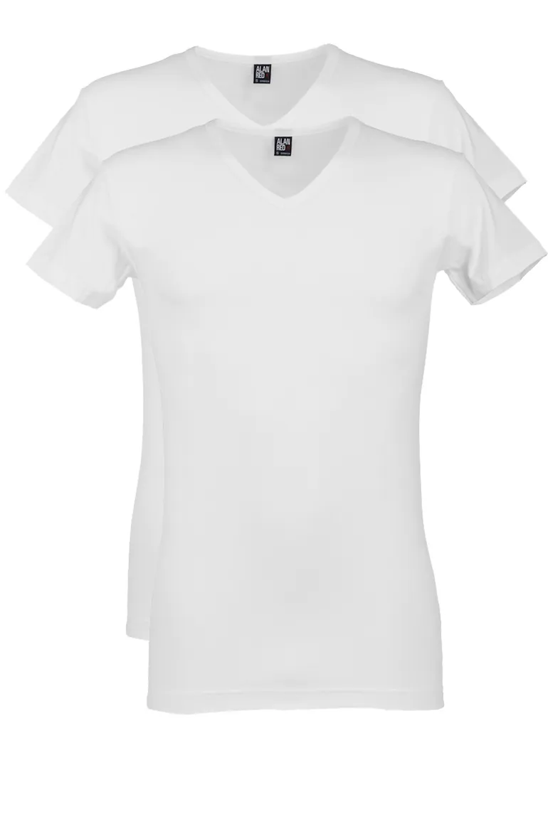 Alan Red t-shirt wit effen katoen stretch Oklahoma 2-pack