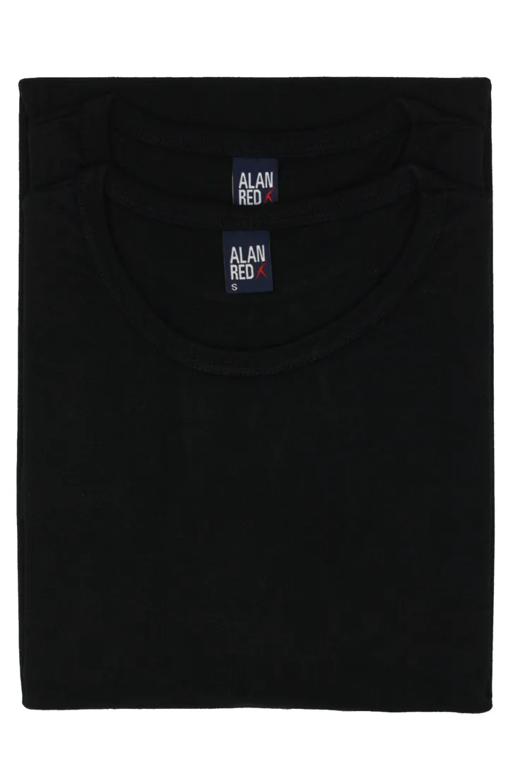 Alan Red t-shirt effen katoen zwart smalle boord 2-pack