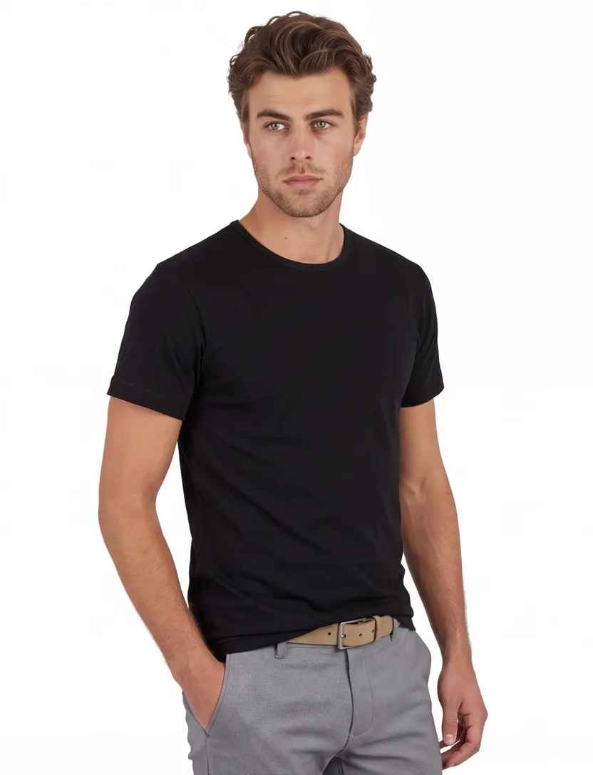 Alan Red t-shirt effen katoen zwart smalle boord 2-pack