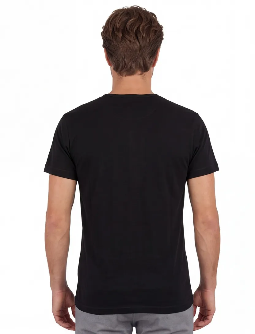 Alan Red t-shirt effen katoen zwart smalle boord 2-pack