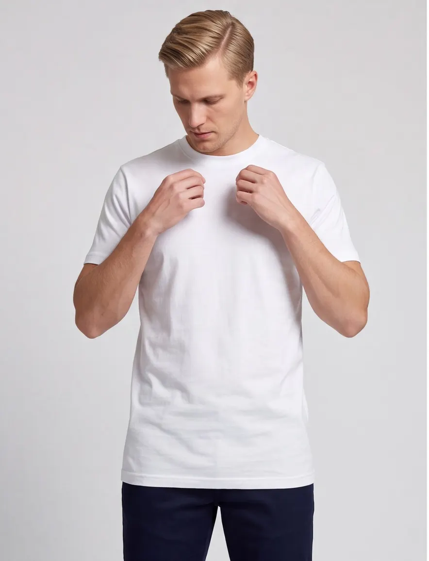 T-shirt KM ml 7 Alan Red effen katoen wit