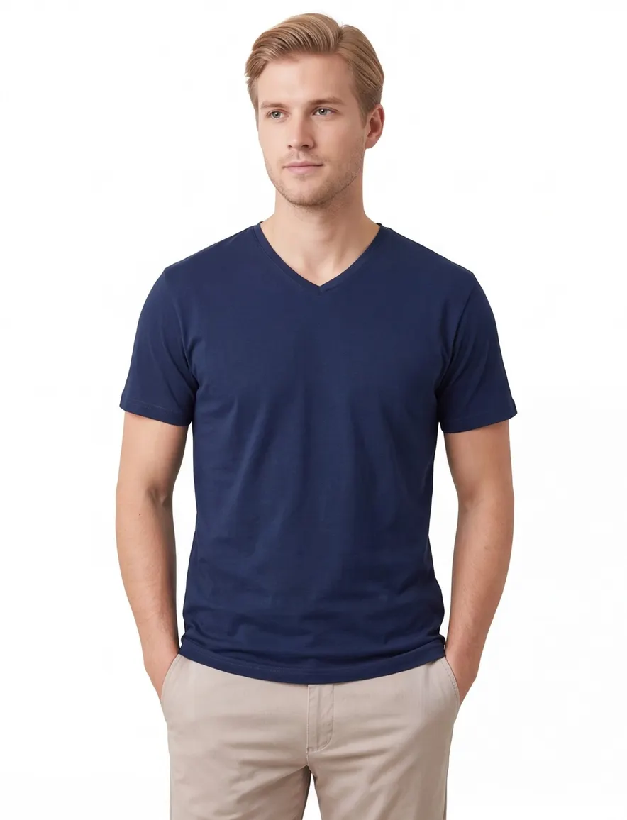 T-shirt KM ml 7 Alan Red effen katoen donkerblauw
