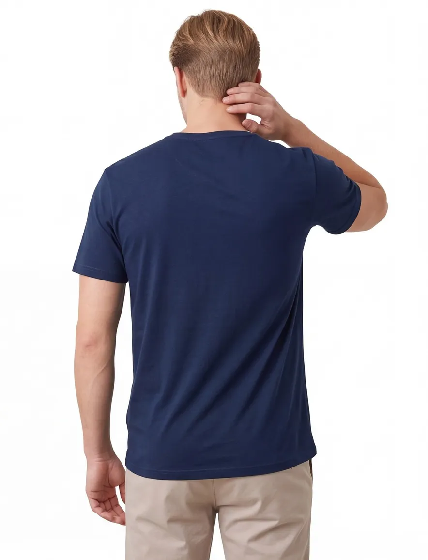 T-shirt KM ml 7 Alan Red effen katoen donkerblauw