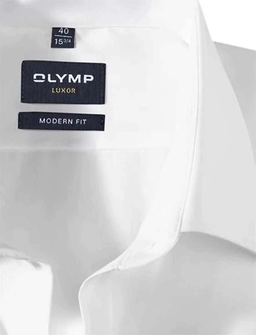 overhemd mouwlengte 7 Olymp Luxor Modern Fit wit effen katoen normale fit