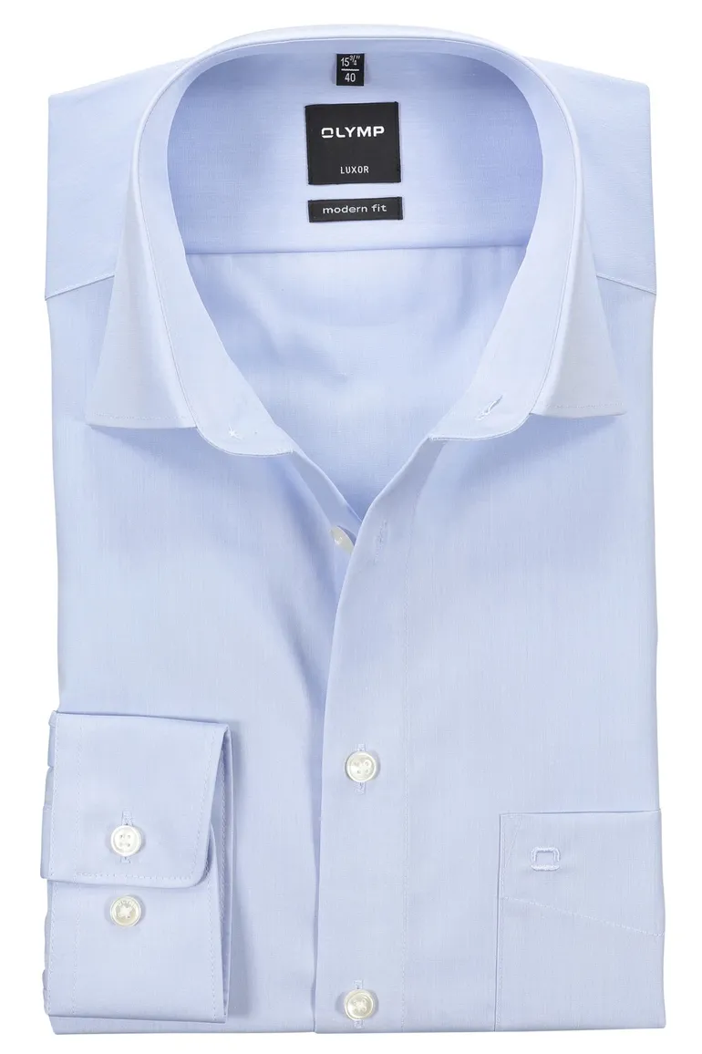 overhemd mouwlengte 7 Olymp Luxor Modern Fit blauw effen katoen normale fit