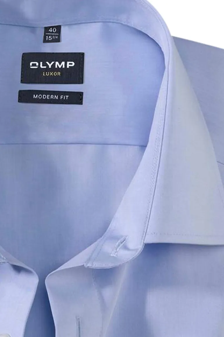 overhemd mouwlengte 7 Olymp Luxor Modern Fit blauw effen katoen normale fit