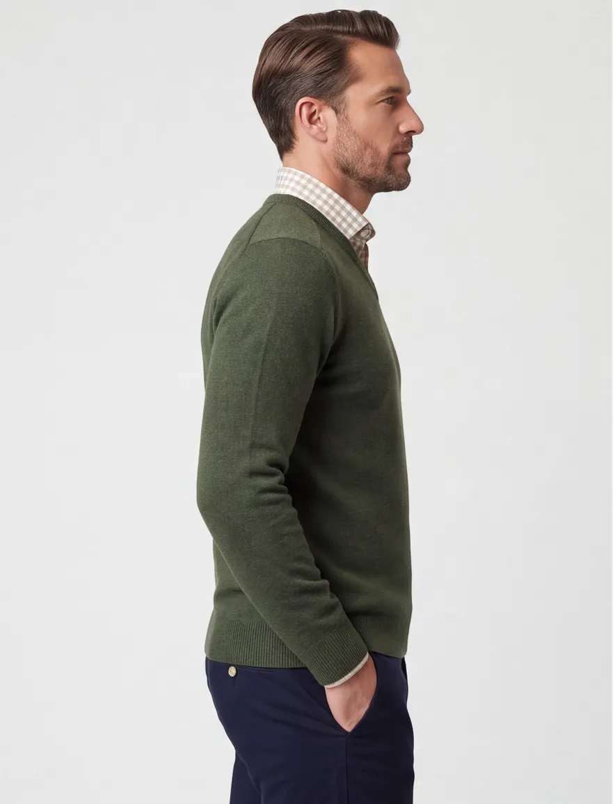 Alan Paine pullover groen lamswol v-hals