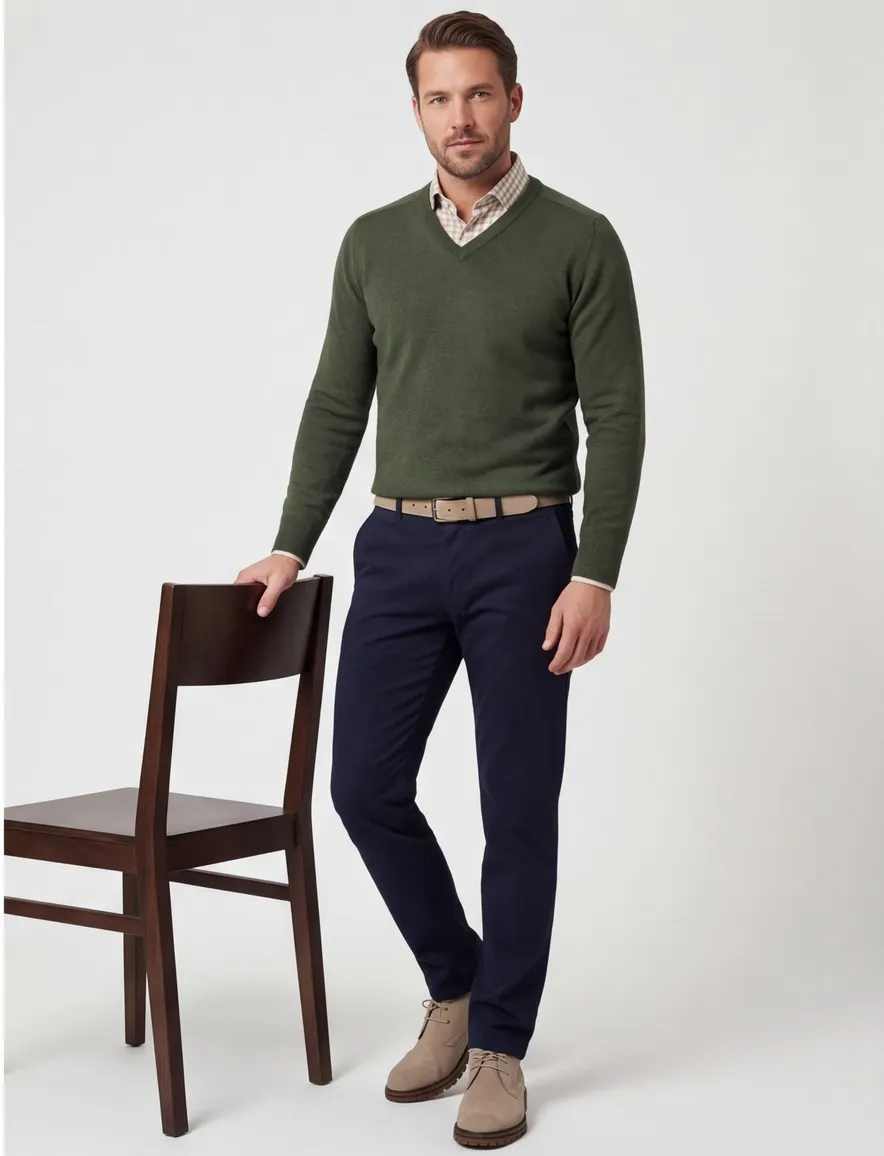 Alan Paine pullover groen lamswol v-hals
