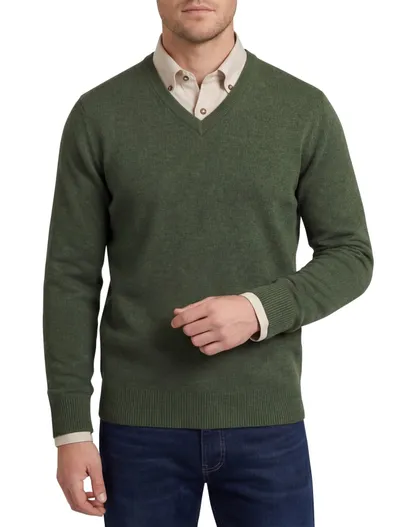 Alan Paine Alan Paine pullover groen lamswol v-hals