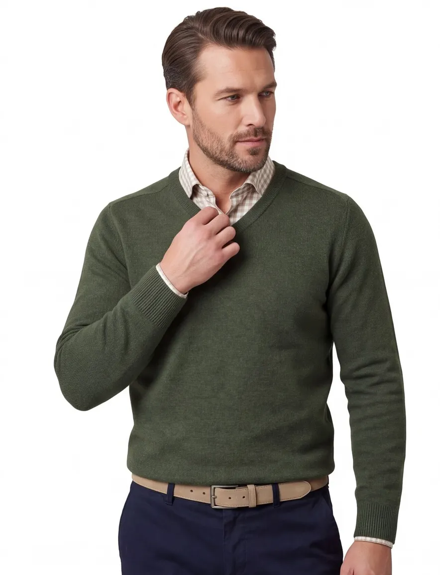 Alan Paine pullover groen lamswol v-hals