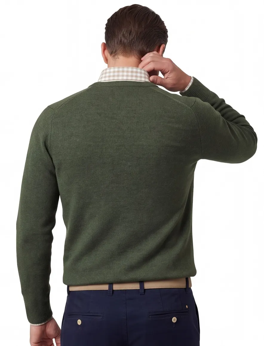 Alan Paine pullover groen lamswol v-hals