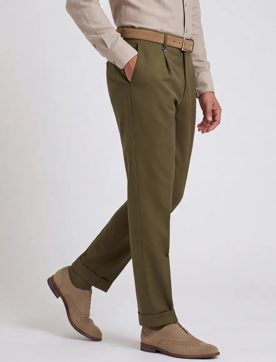 m.e.n.s. pantalon Paris-U wol groen bandplooi stre