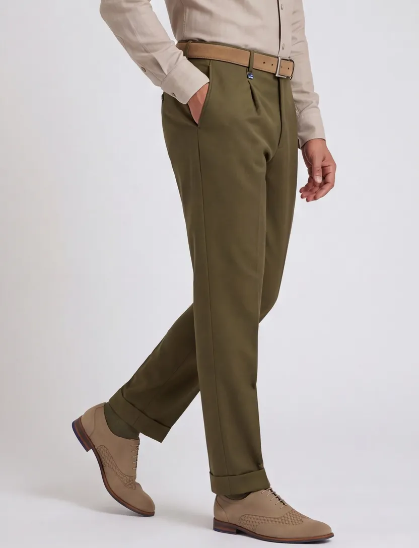 m.e.n.s. Paris-U wol groen pantalon bandplooi stre