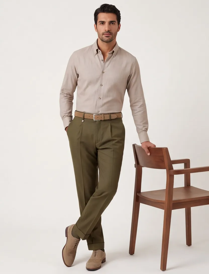 m.e.n.s. Paris-U wol groen pantalon bandplooi stre