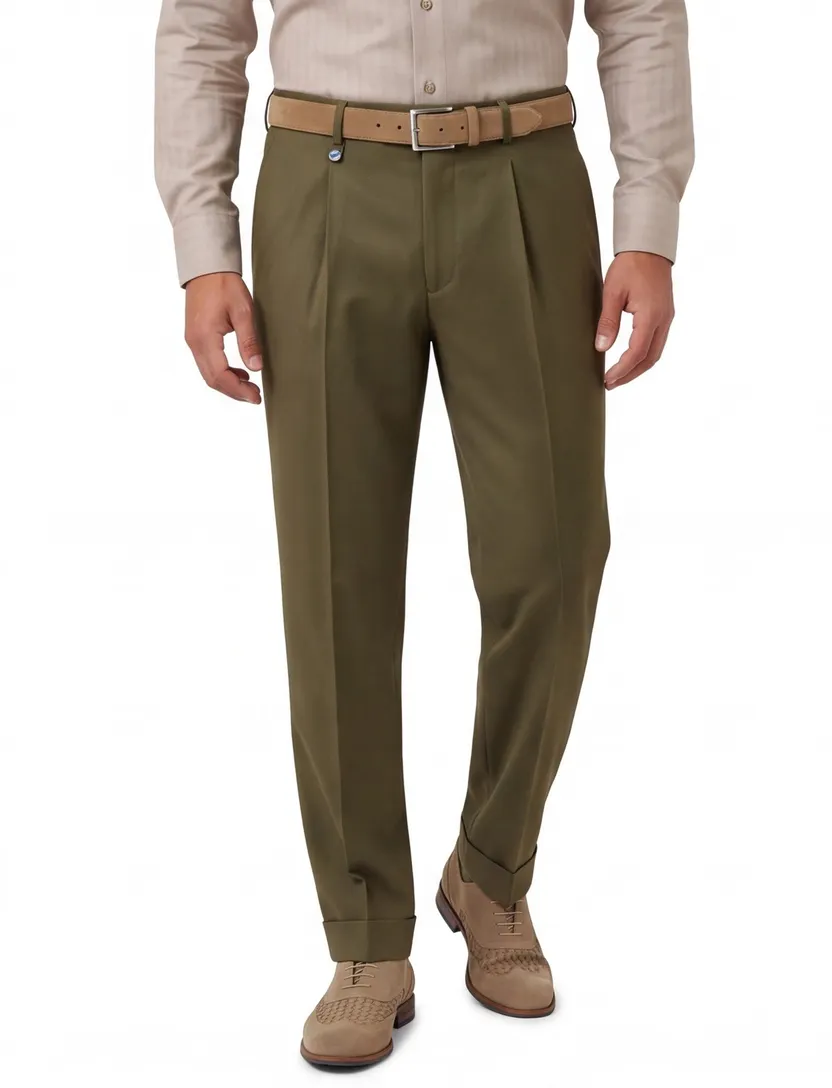 m.e.n.s. Paris-U wol groen pantalon bandplooi stre