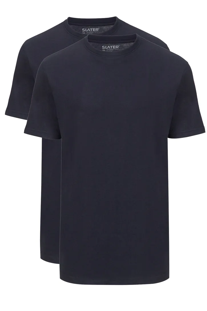 Slater t-shirt effen katoen donkerblauw 2-pack