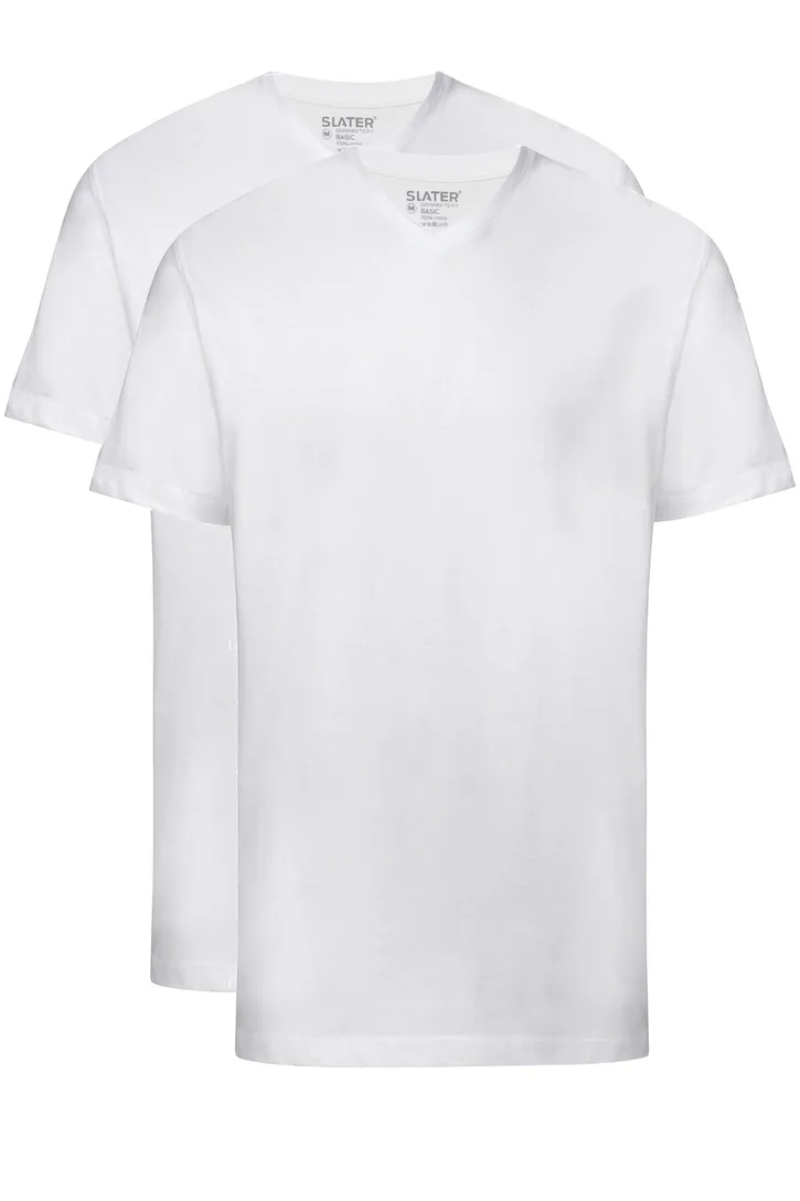 Slater t-shirt effen katoen wit 2-pack v hals