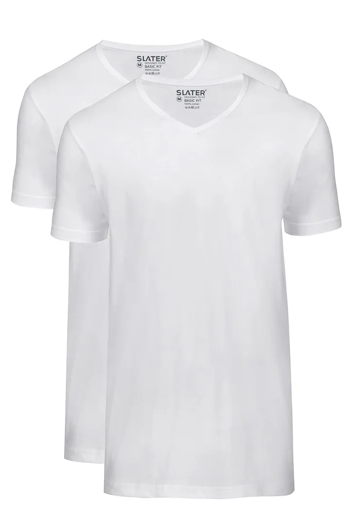 Slater t-shirt effen 100% katoen wit 2-pack