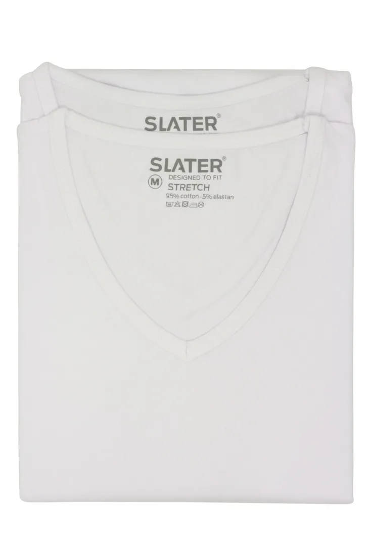 Slater t-shirt effen katoen wit v-hals stretch 2-pack