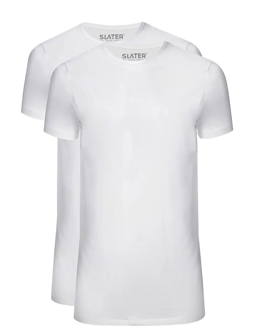 Slater T-shirt KM ml 7 wit effen katoen 2-pack
