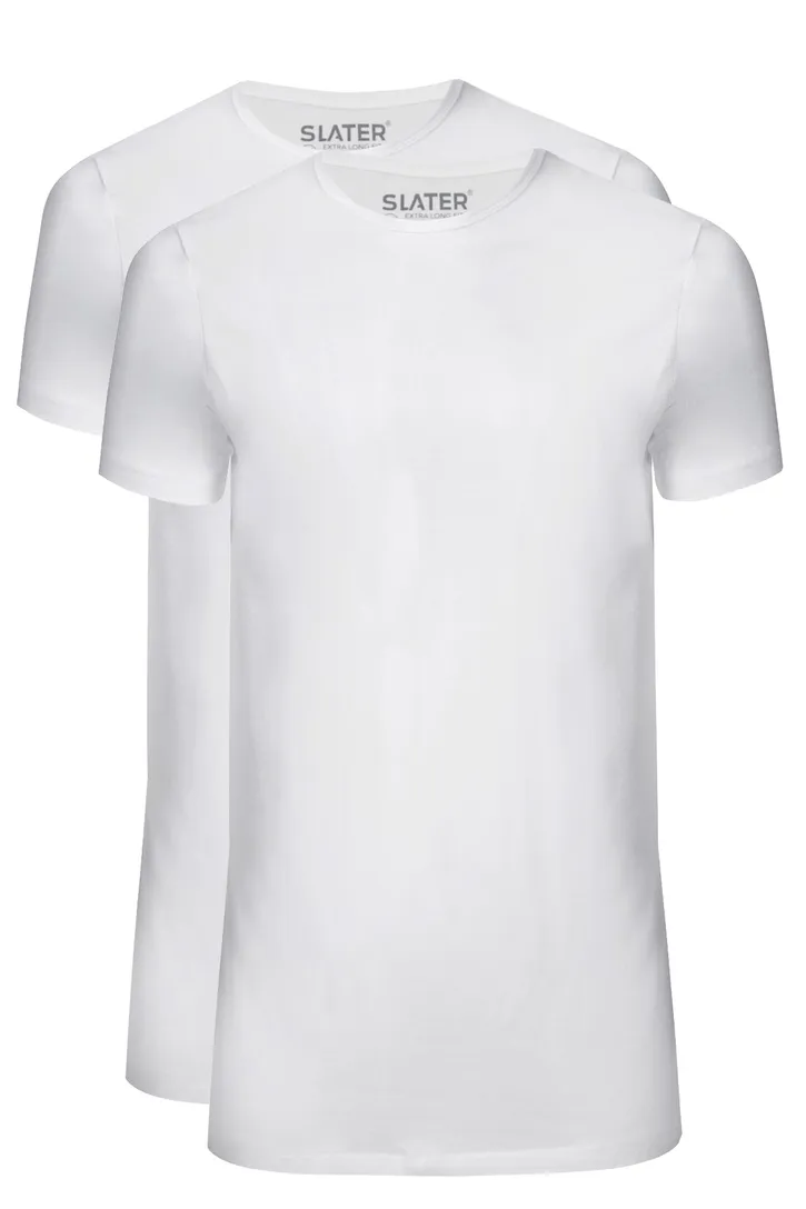 Slater T-shirt smalle boord wit extra lang 2-pack