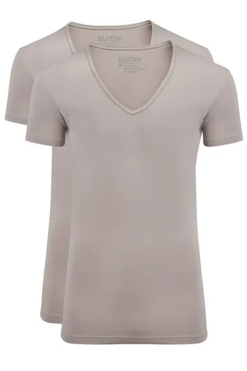 Slater Slater t-shirt beige effen katoen 2-pack