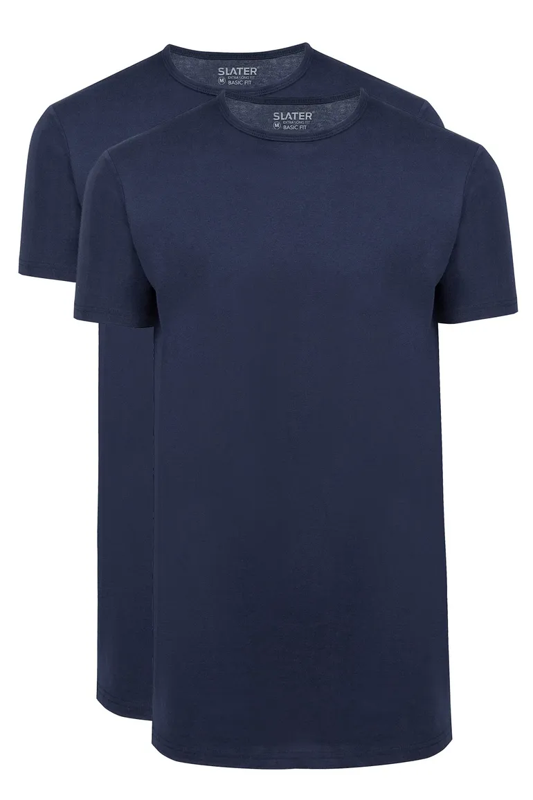 Slater T-shirt KM ml 7 donkerblauw effen katoen 2-pack