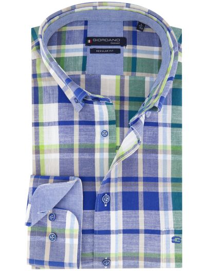 Giordano katoenen Gordiano overhemd blauw wijde fit geruit
