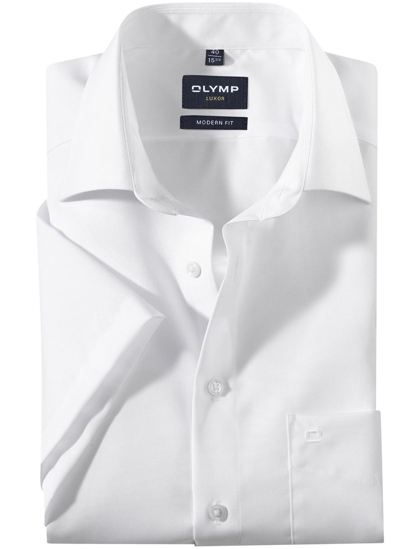 Olymp overhemd korte mouw Luxor Modern Fit wit effen katoen normale fit