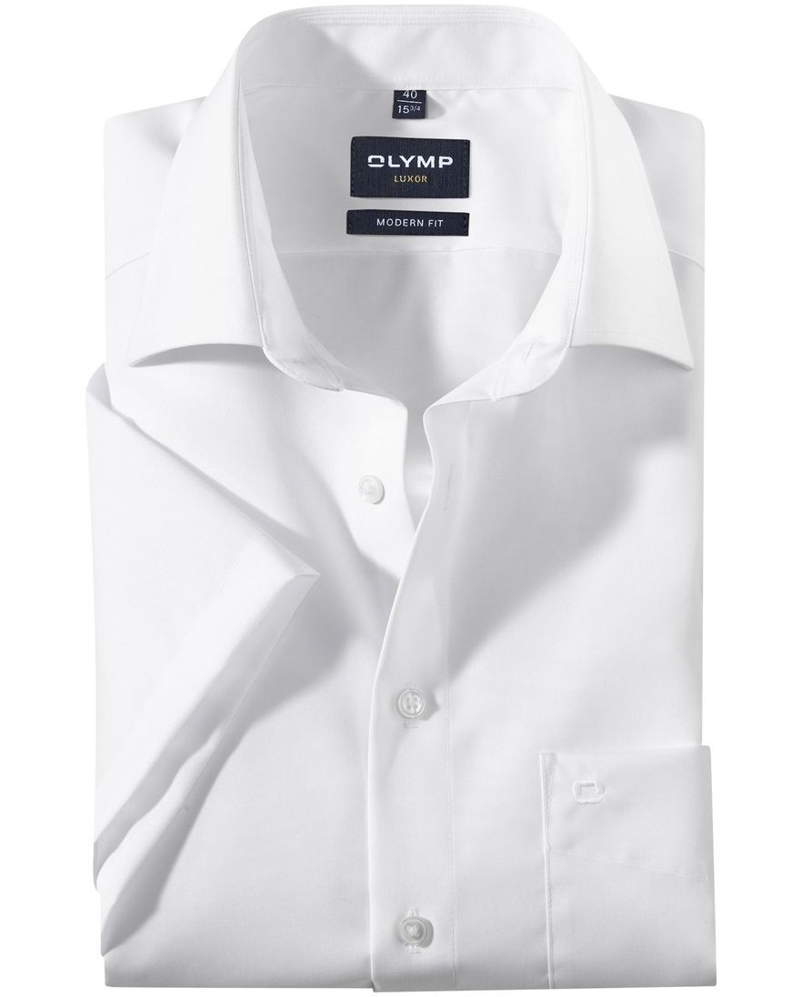 Olymp overhemd korte mouw wit uni Luxor Modern Fit met borstzak