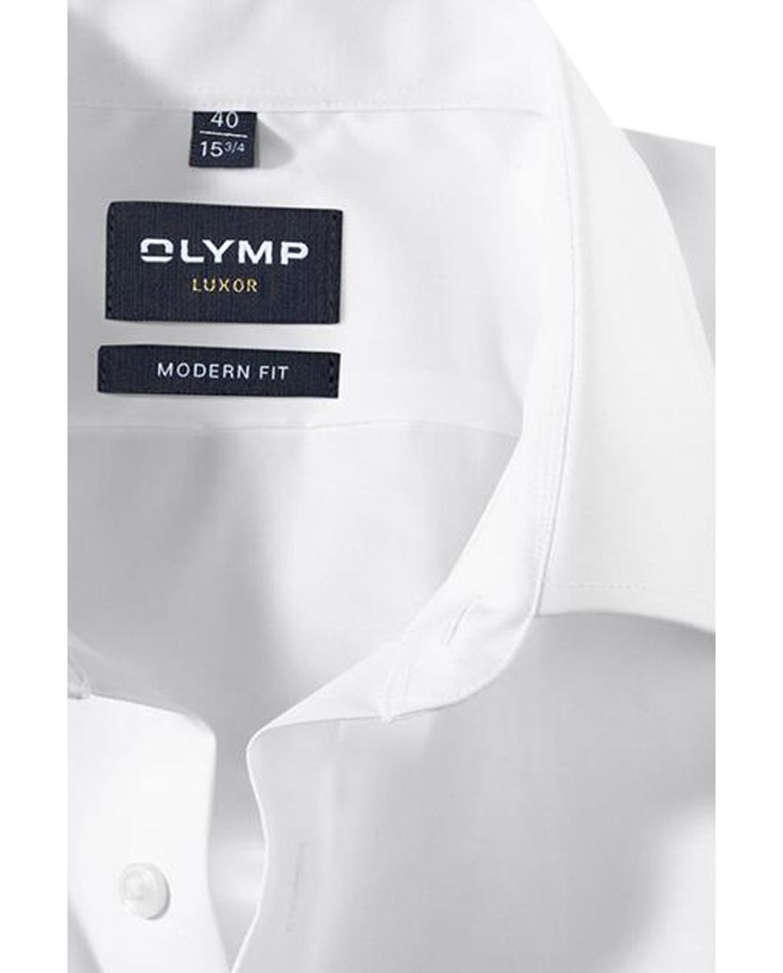 Olymp overhemd korte mouw wit uni Luxor Modern Fit met borstzak